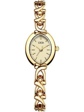 Women's Gold Vintage Oval Quartz Alloy Steel Band Slim Bracelet Wrist Watch